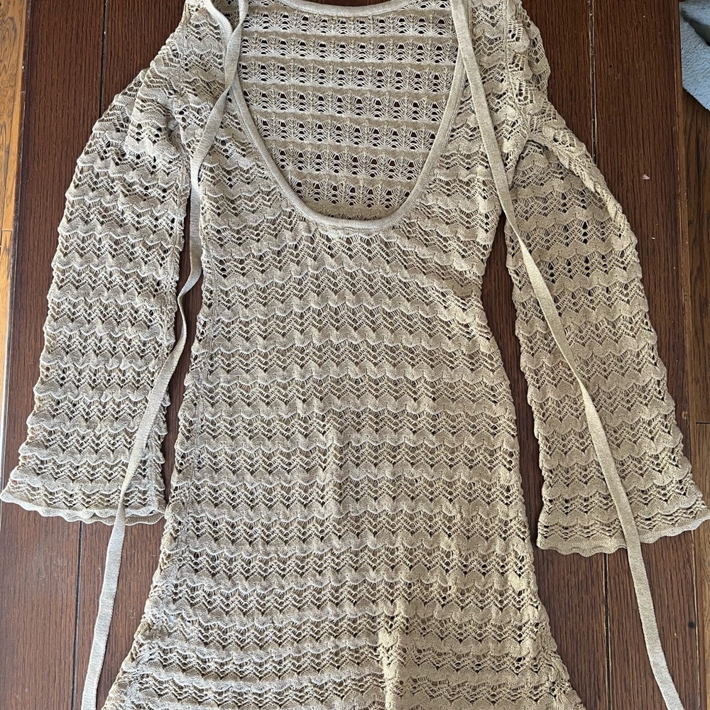 Beige Crochet Knit Dress